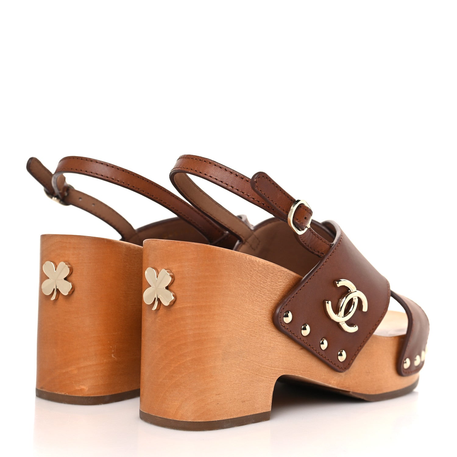 Chanel Calfskin Studded Slingback Clog Sandals 37 Dark Brown 4 of 9