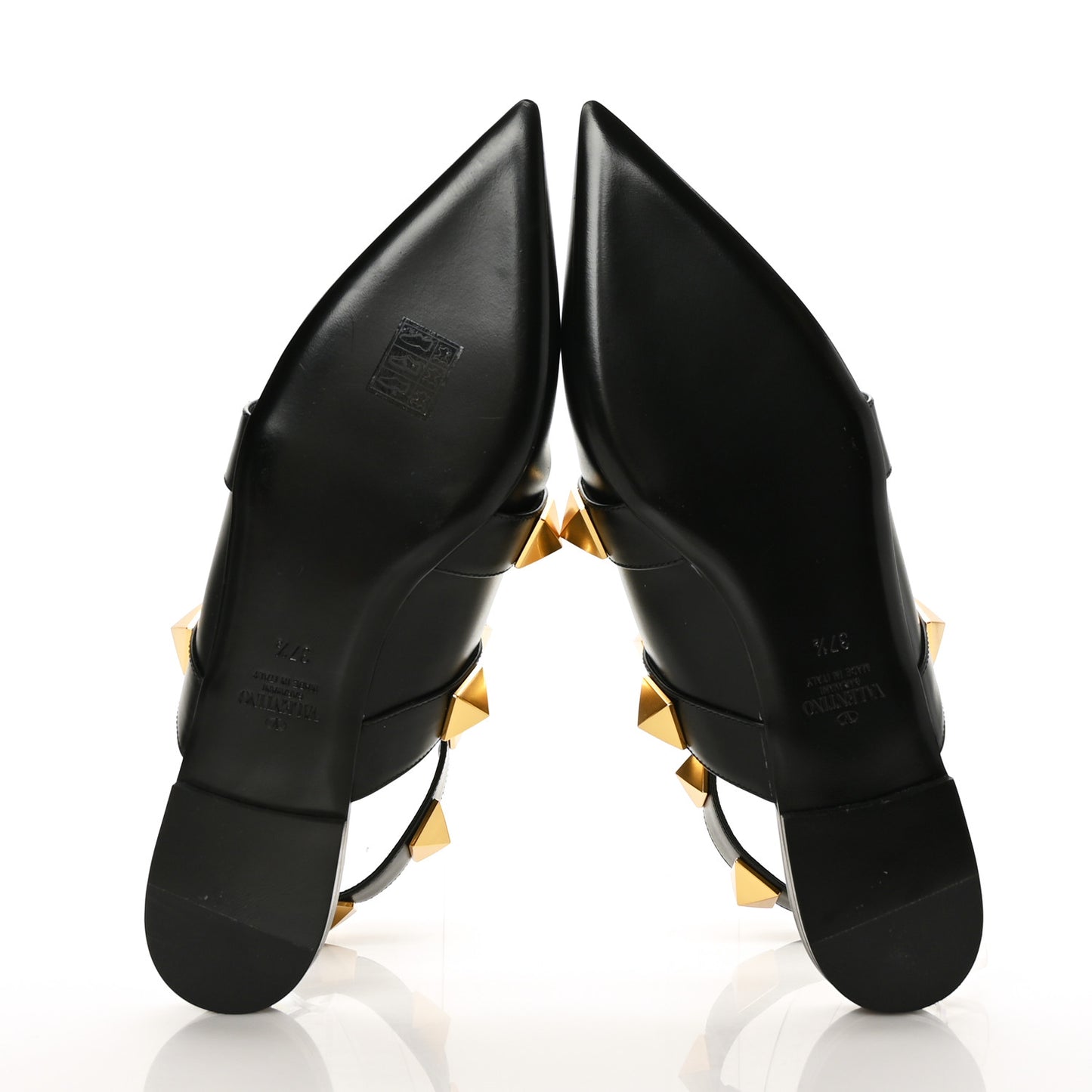 Calfskin Roman Stud Ankle Strap Flat Mules 37.5 Black