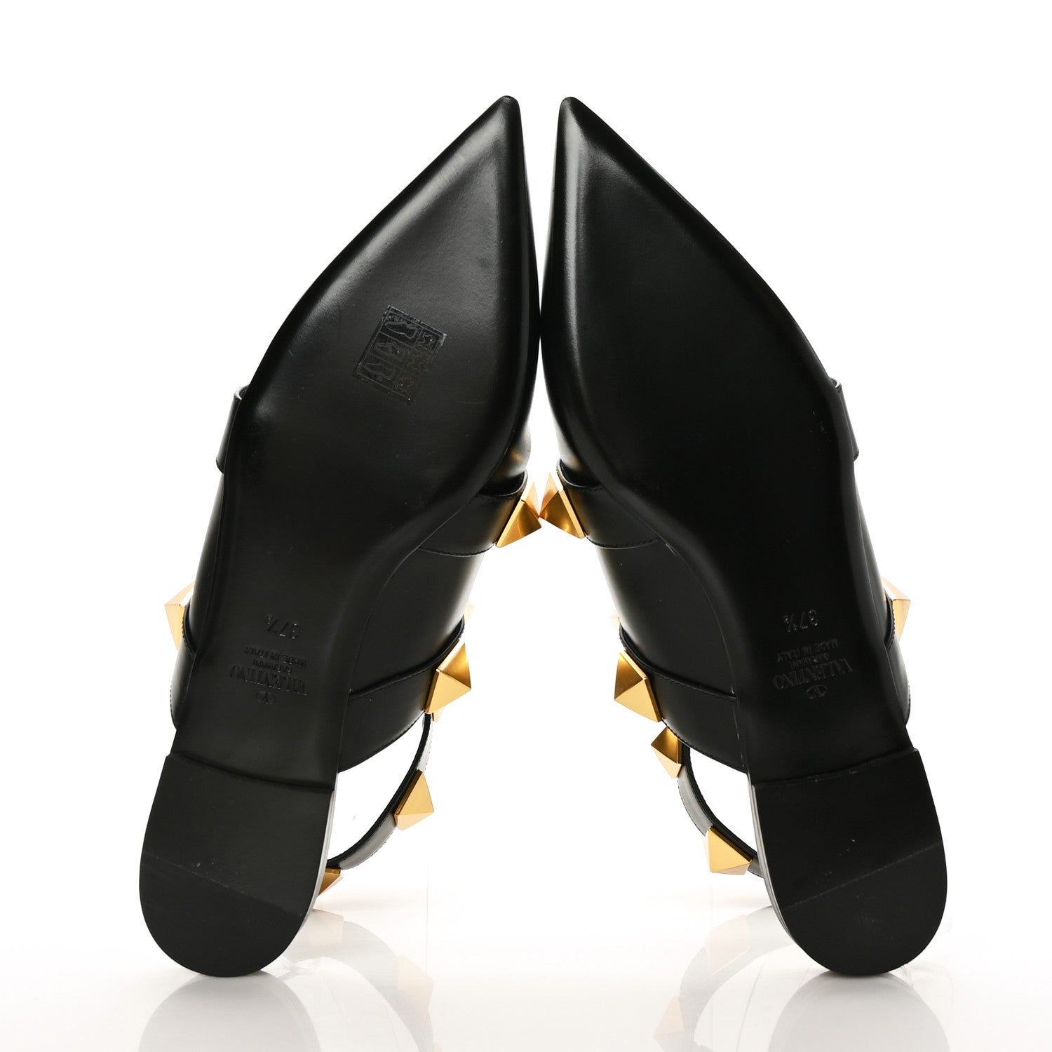 Valentino Garavani Calfskin Roman Stud Ankle Strap Flat Mules 37.5 Black 5 of 7