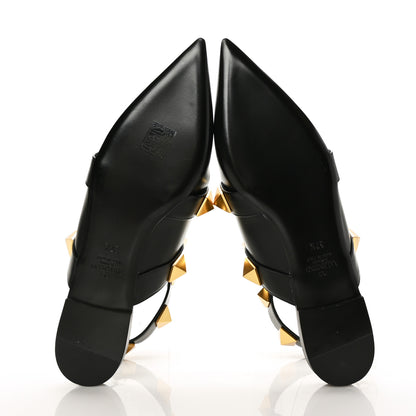 Valentino Garavani Calfskin Roman Stud Ankle Strap Flat Mules 37.5 Black 5 of 7