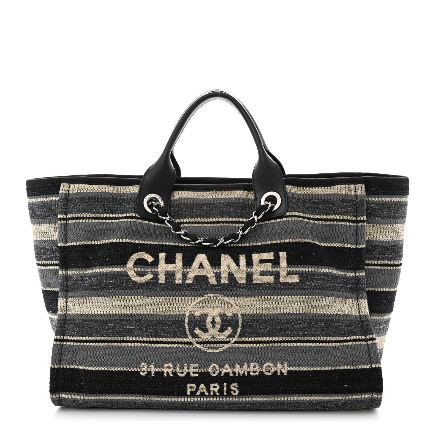 Chanel Striped Canvas Medium Deauville Tote Black 1 of 13