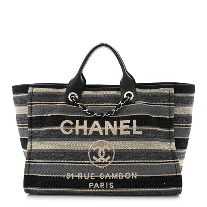 Chanel Striped Canvas Medium Deauville Tote Black 1 of 13