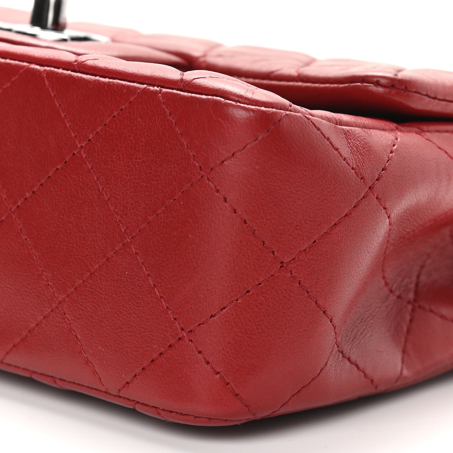 Lambskin Quilted Mini Rectangular Flap Dark Red
