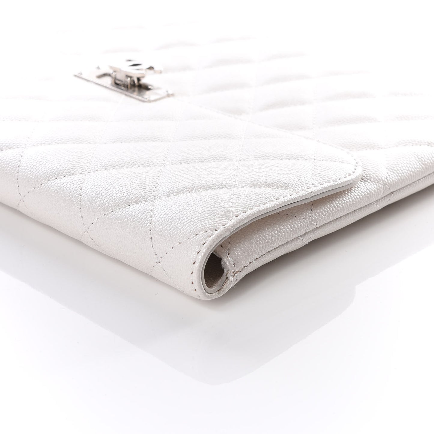 Caviar Quilted Medium Golden Class Pouch White