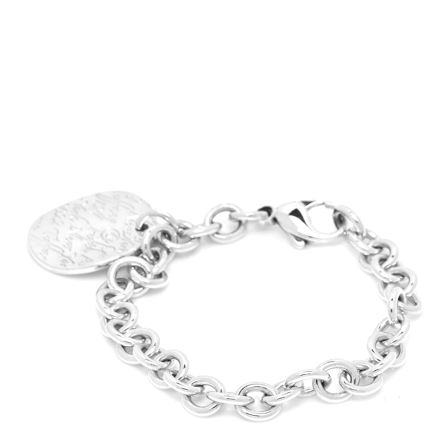 Sterling Silver Notes Round Tag Charm Bracelet