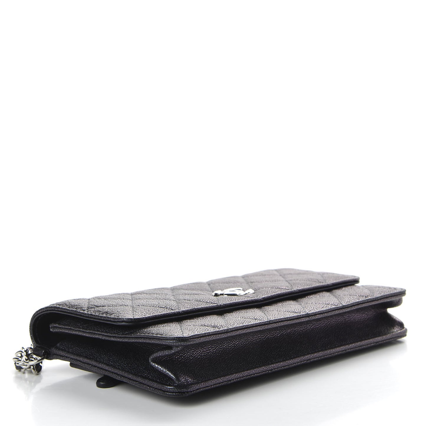 Iridescent Caviar Quilted Classic Pouch Clutch Black