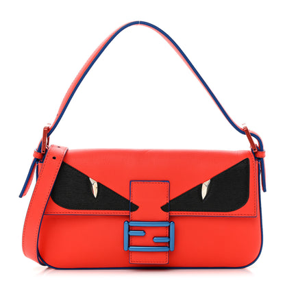 Fendi Vitello Dolce Elite Monster Eyes Bi-Color Baguette Papavero Black 1 of 12