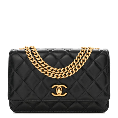 Chanel Shiny Lambskin Quilted Dynasty Wallet On Chain WOC Black 1 of 14