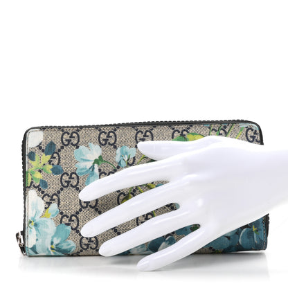 Gucci GG Supreme Monogram Blooms Zip Around Wallet Blue 2 of 9