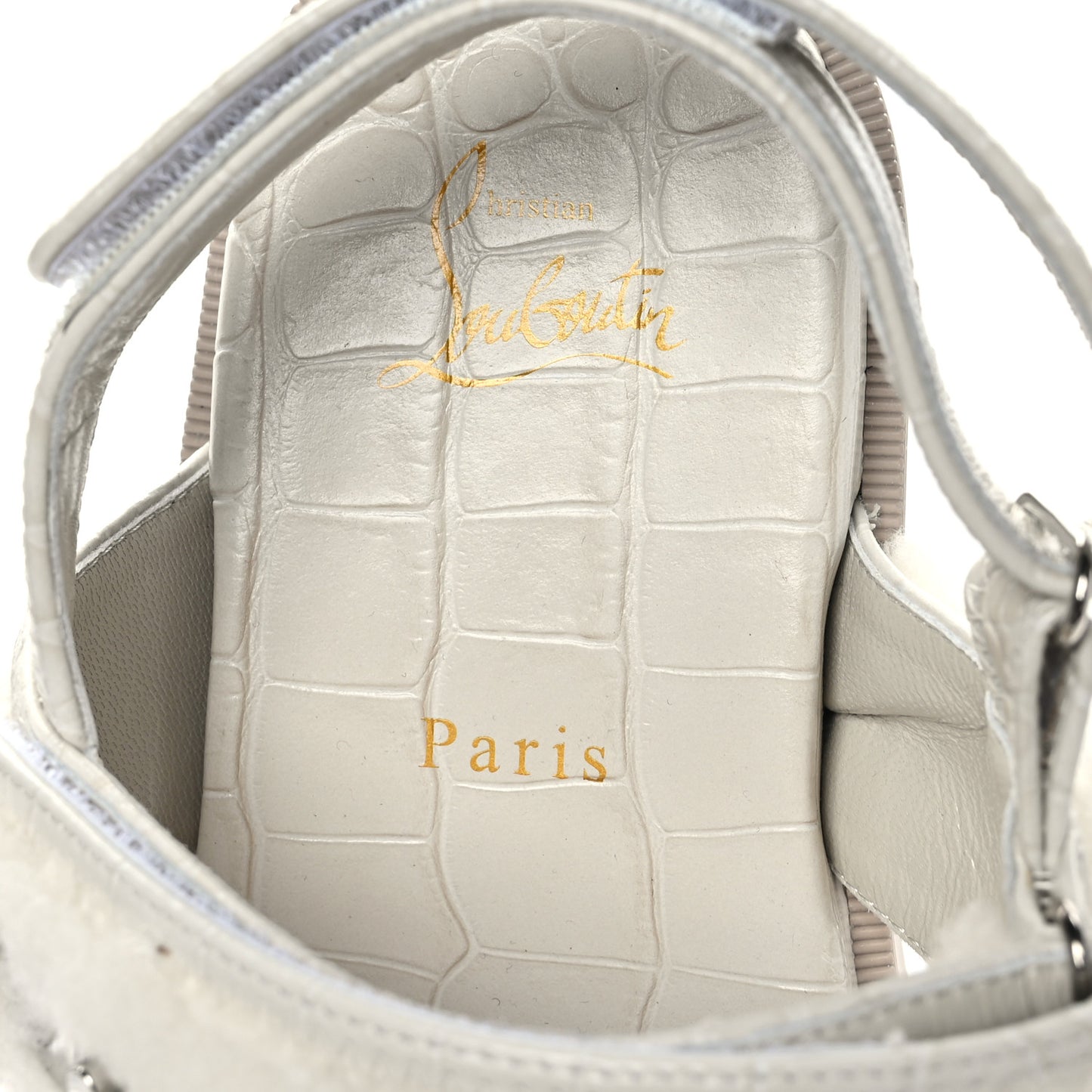 Calfskin Crocodile Embossed Lock Wool Flat Sandals 39.5 White