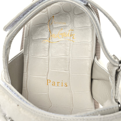 Christian Louboutin Calfskin Crocodile Embossed Lock Wool Flat Sandals 39.5 White 6 of 7