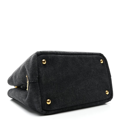 Prada Denim Canapa Small Logo Tote Black 4 of 9