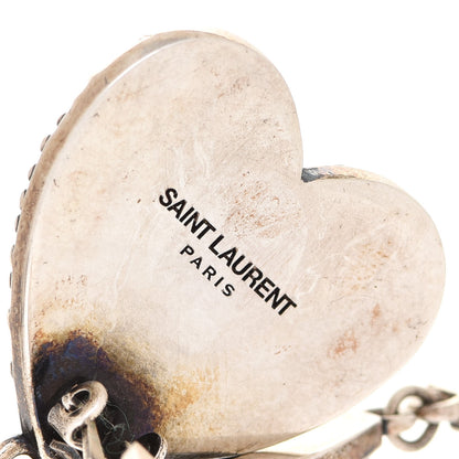 Saint Laurent Brass Crystal Monogram Heart Drop Clip Earrings Silver 4 of 4