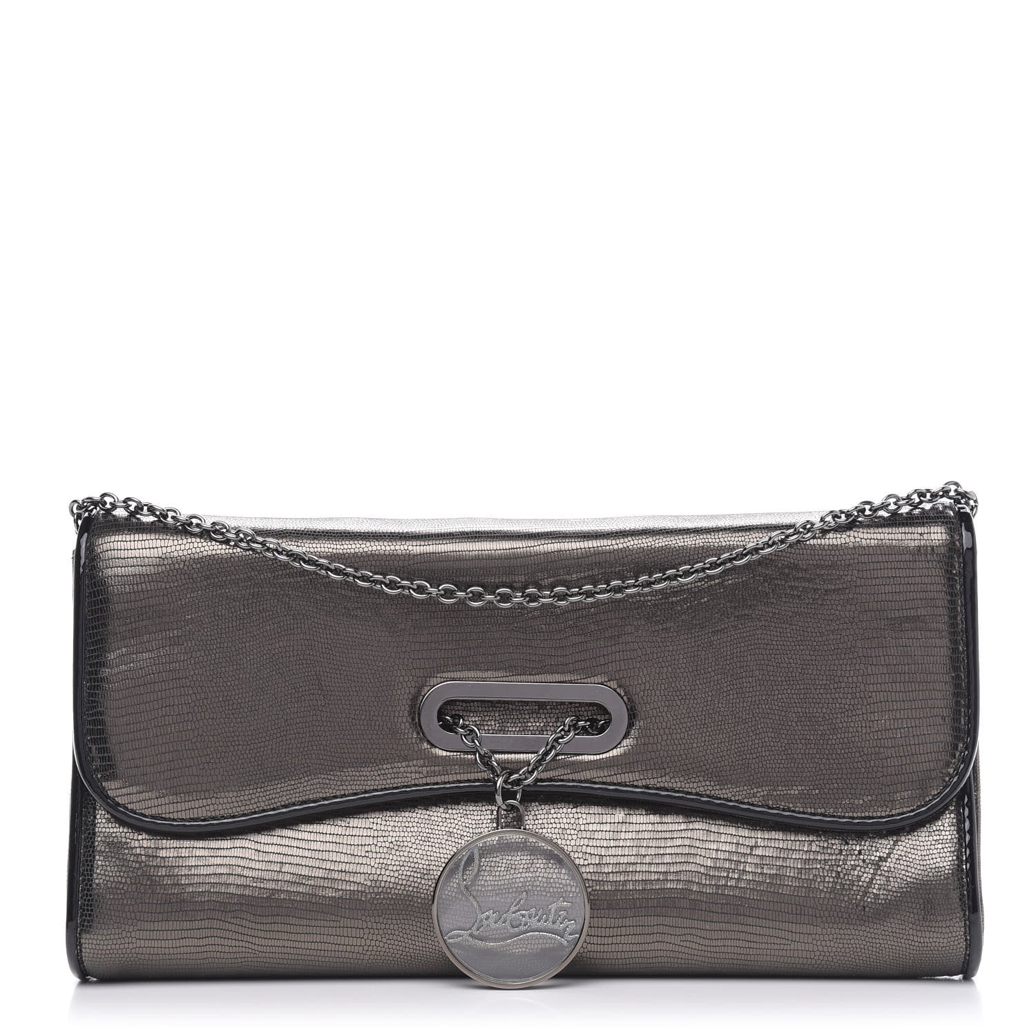Christian Louboutin Metallic Laminato Embossed Lizard Riviera Clutch Anthracite 1 of 8