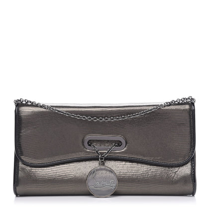 Christian Louboutin Metallic Laminato Embossed Lizard Riviera Clutch Anthracite 1 of 8