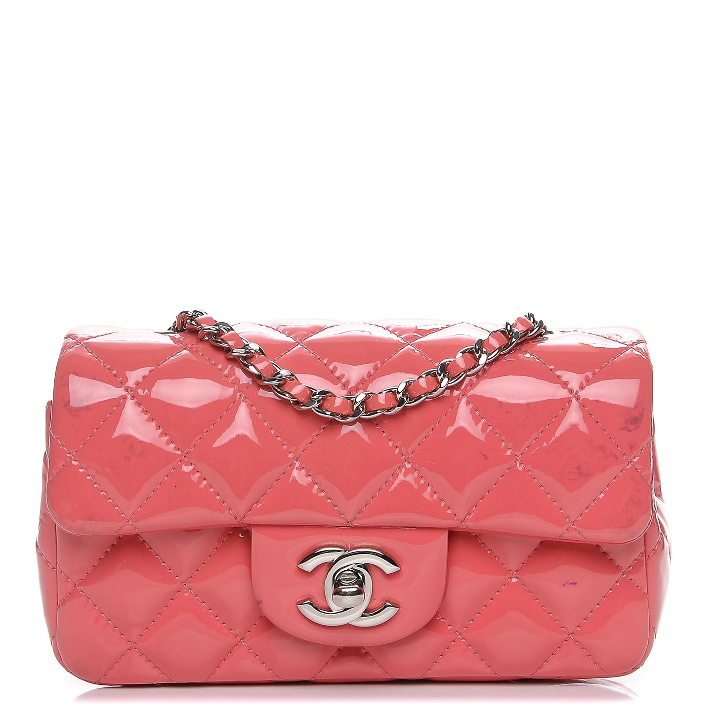 Patent Calfskin Quilted Extra Mini Rectangular Flap Pink