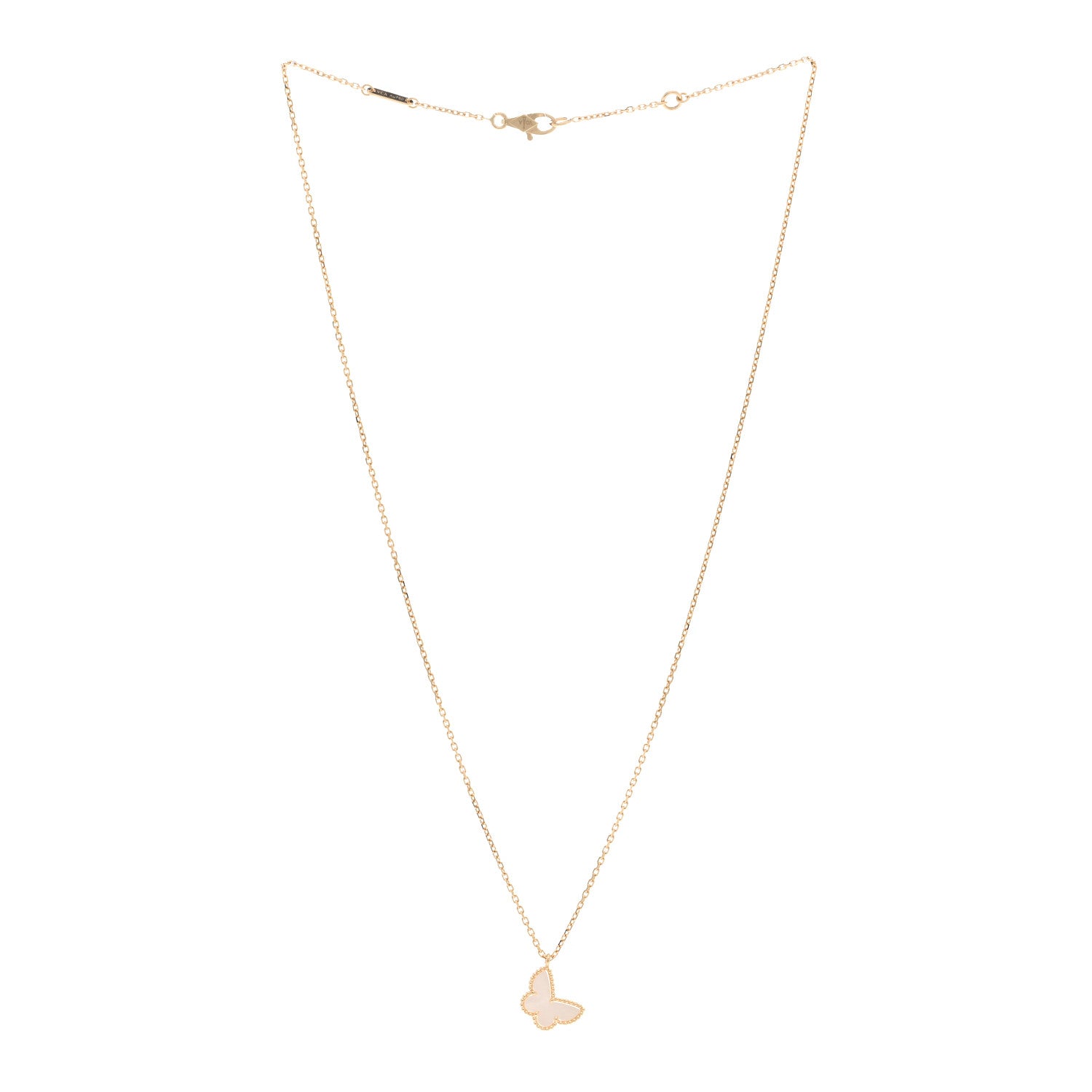 Van Cleef & Arpels 18K Yellow Gold Mother of Pearl Sweet Alhambra Butterfly Pendant Necklace 3 of 6