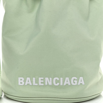 Balenciaga Recycled Sport Nylon Logo Embroidered Wheel Drawstring Bucket Bag Light Green White 8 of 11