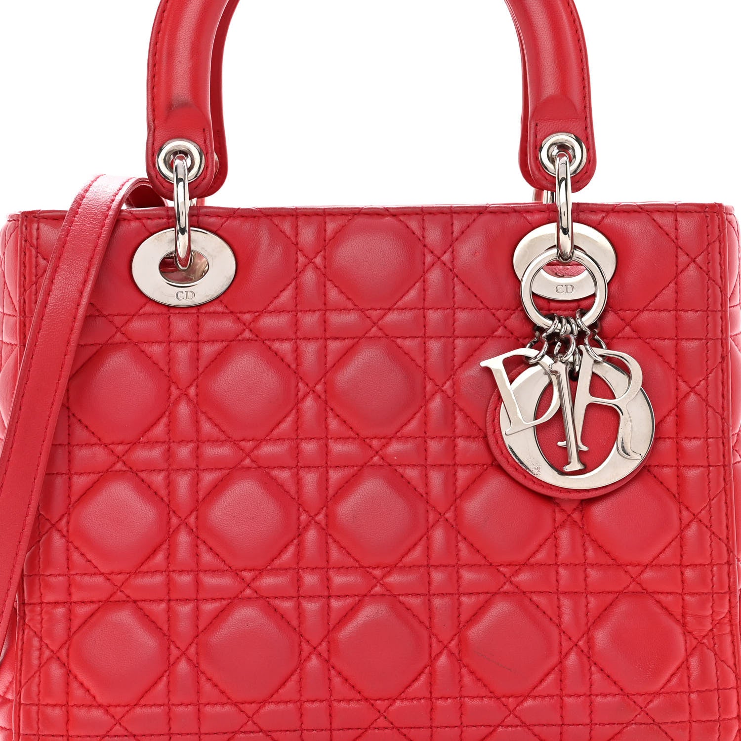 Christian Dior Lambskin Cannage Medium Lady Dior Red 7 of 11