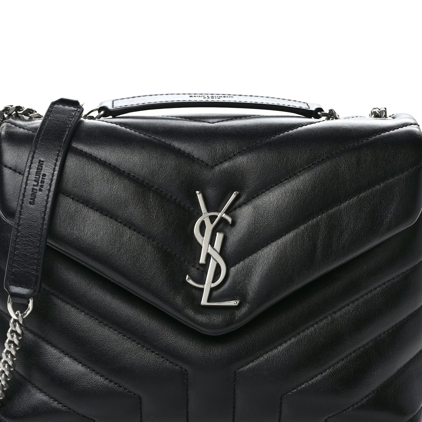 Calfskin Y Quilted Monogram Small Loulou Chain Satchel Black
