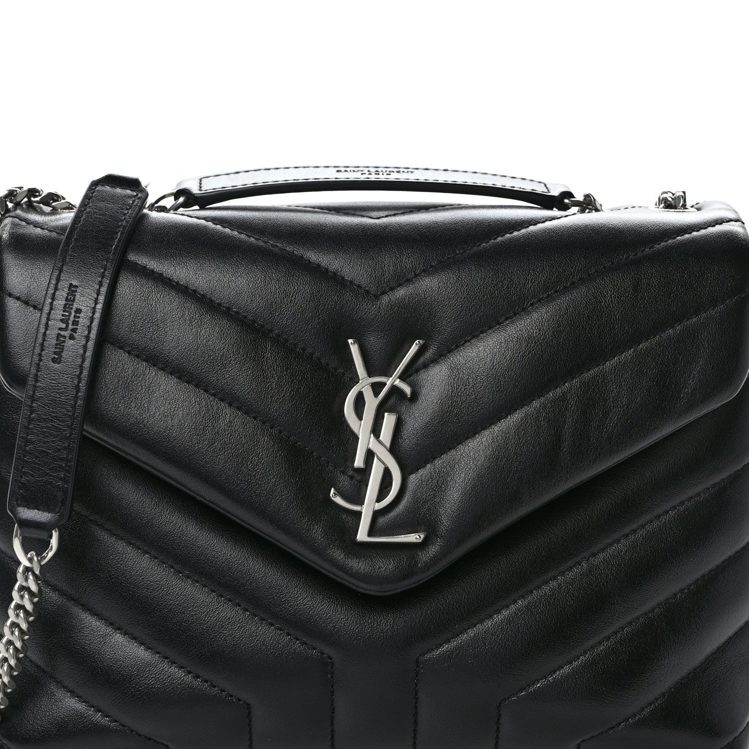 Saint Laurent Calfskin Y Quilted Monogram Small Loulou Chain Satchel Black 7 of 11