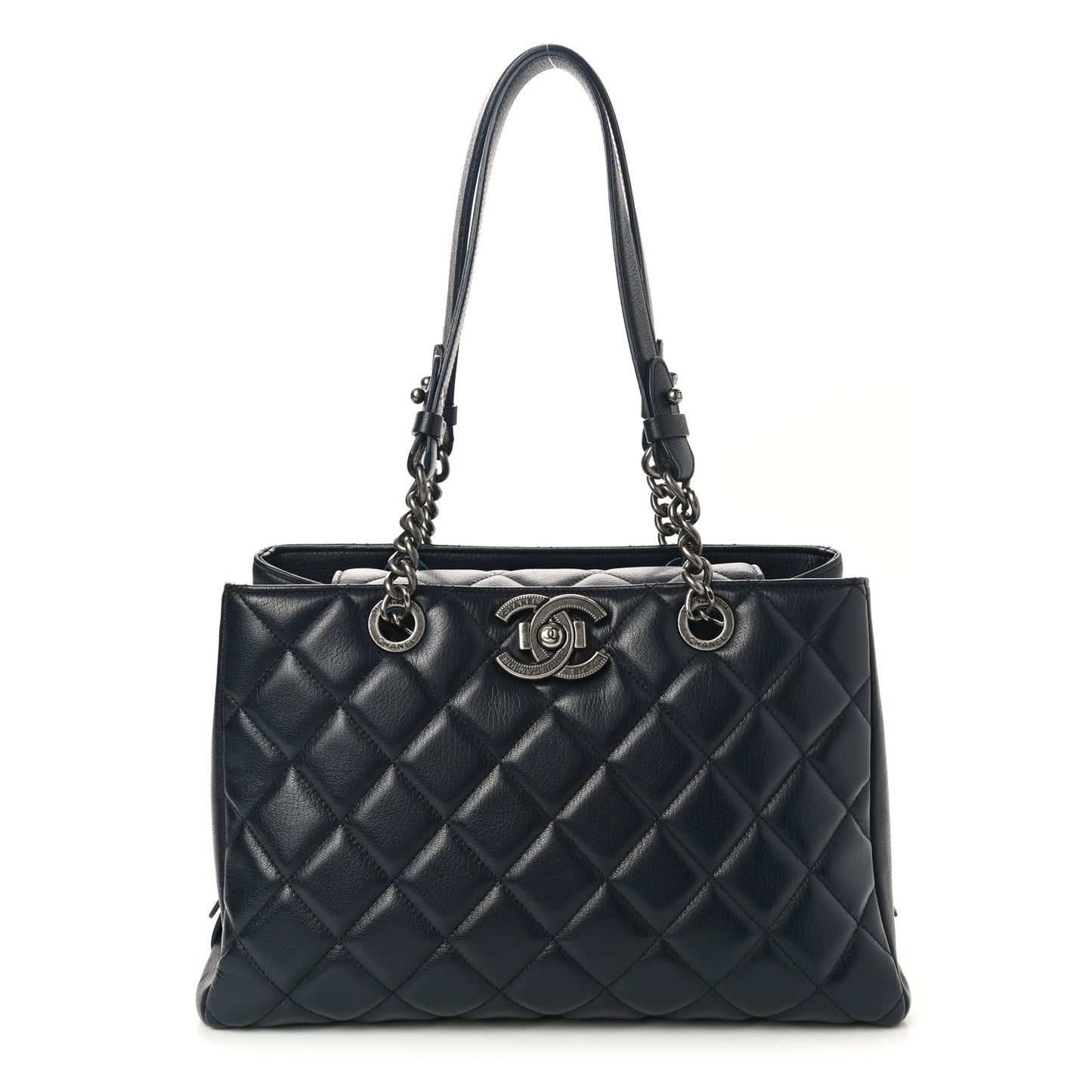 Goatskin Quilted Large City Rock Shopping Bag Navy