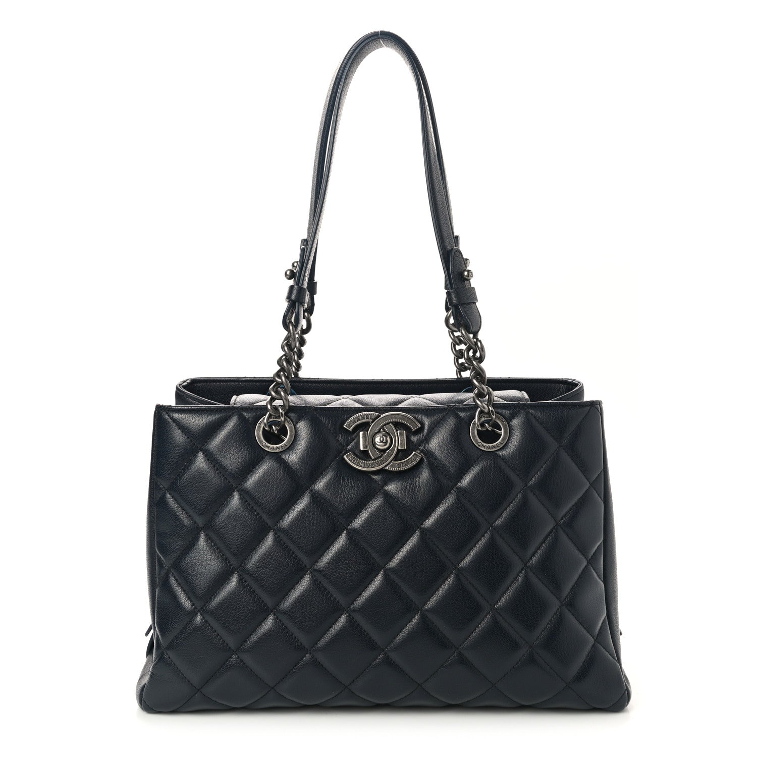 Chanel Goatskin Quilted Large City Rock Shopping Bag Navy 1 of 7