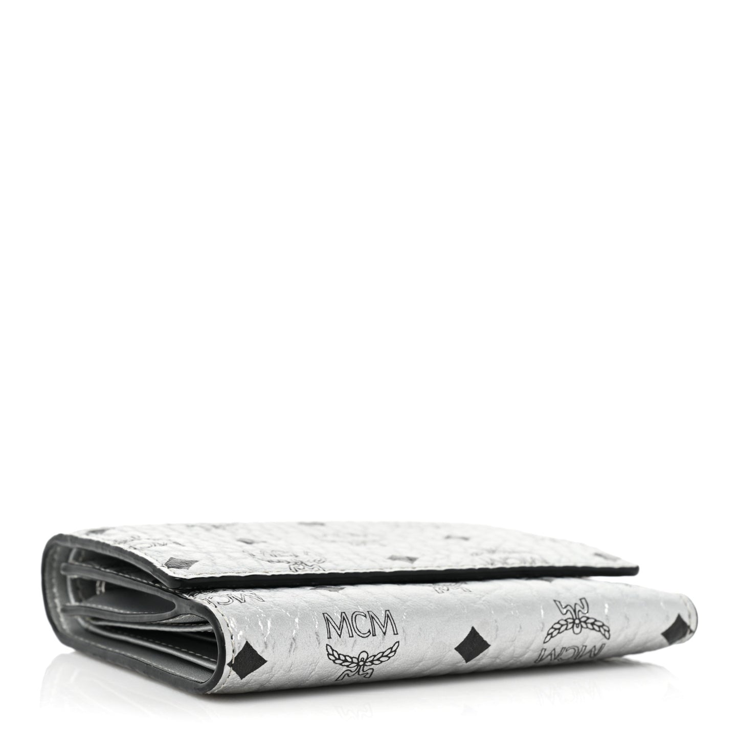 Metallic Visetos Trifold Wallet Silver