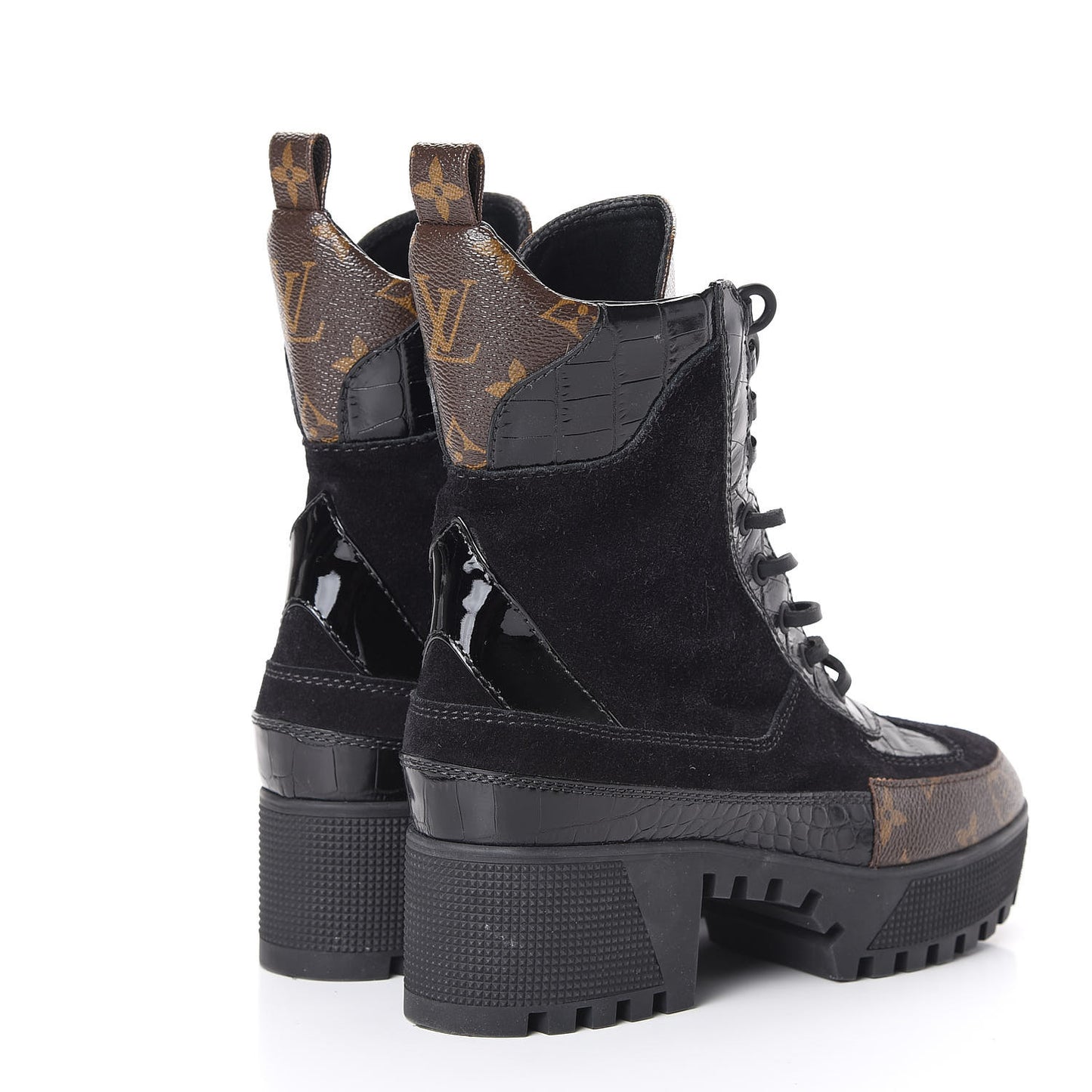 Suede Calfskin Monogram Laureate Platform Desert Boots 36 Black