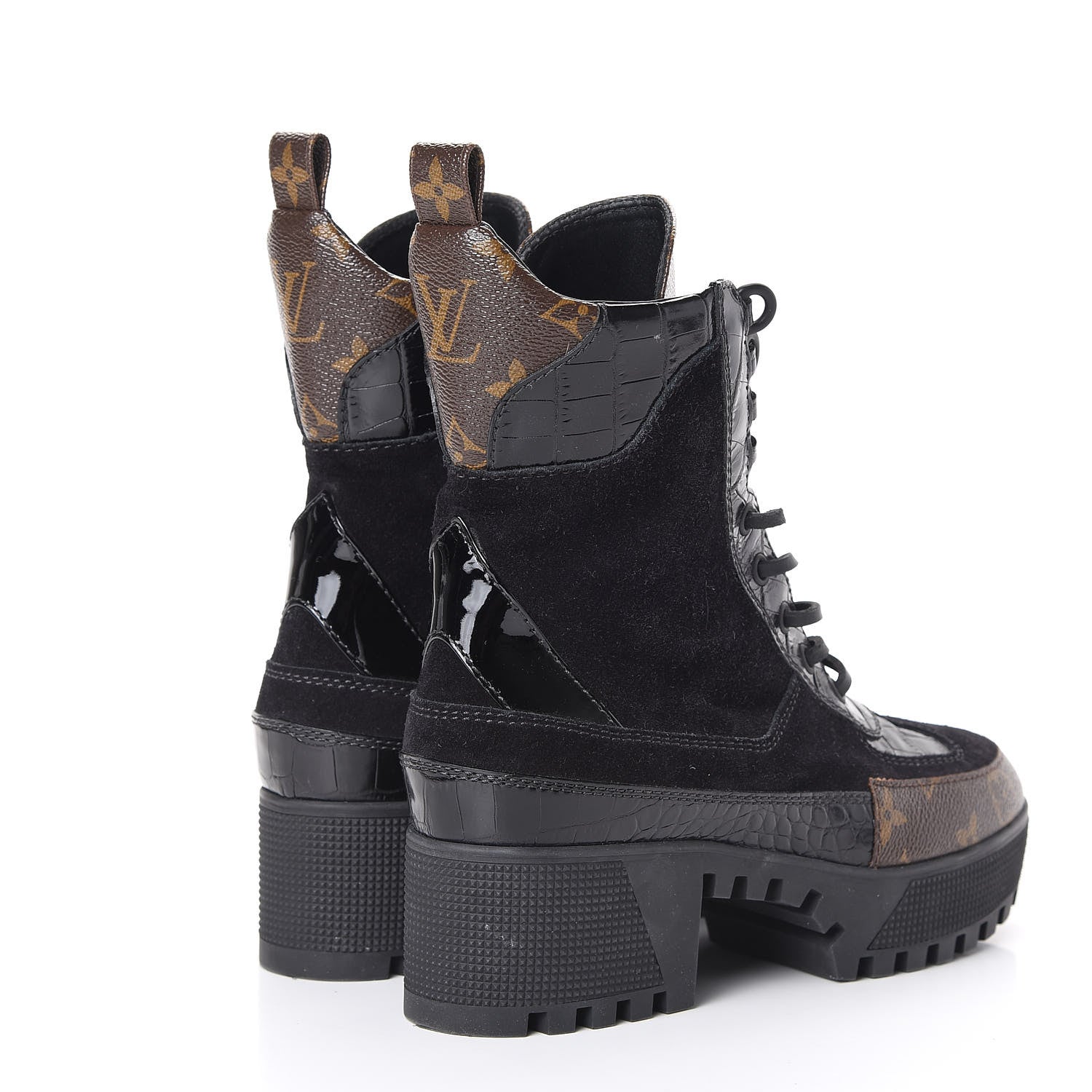 Louis Vuitton Suede Calfskin Monogram Laureate Platform Desert Boots 36 Black 4 of 13