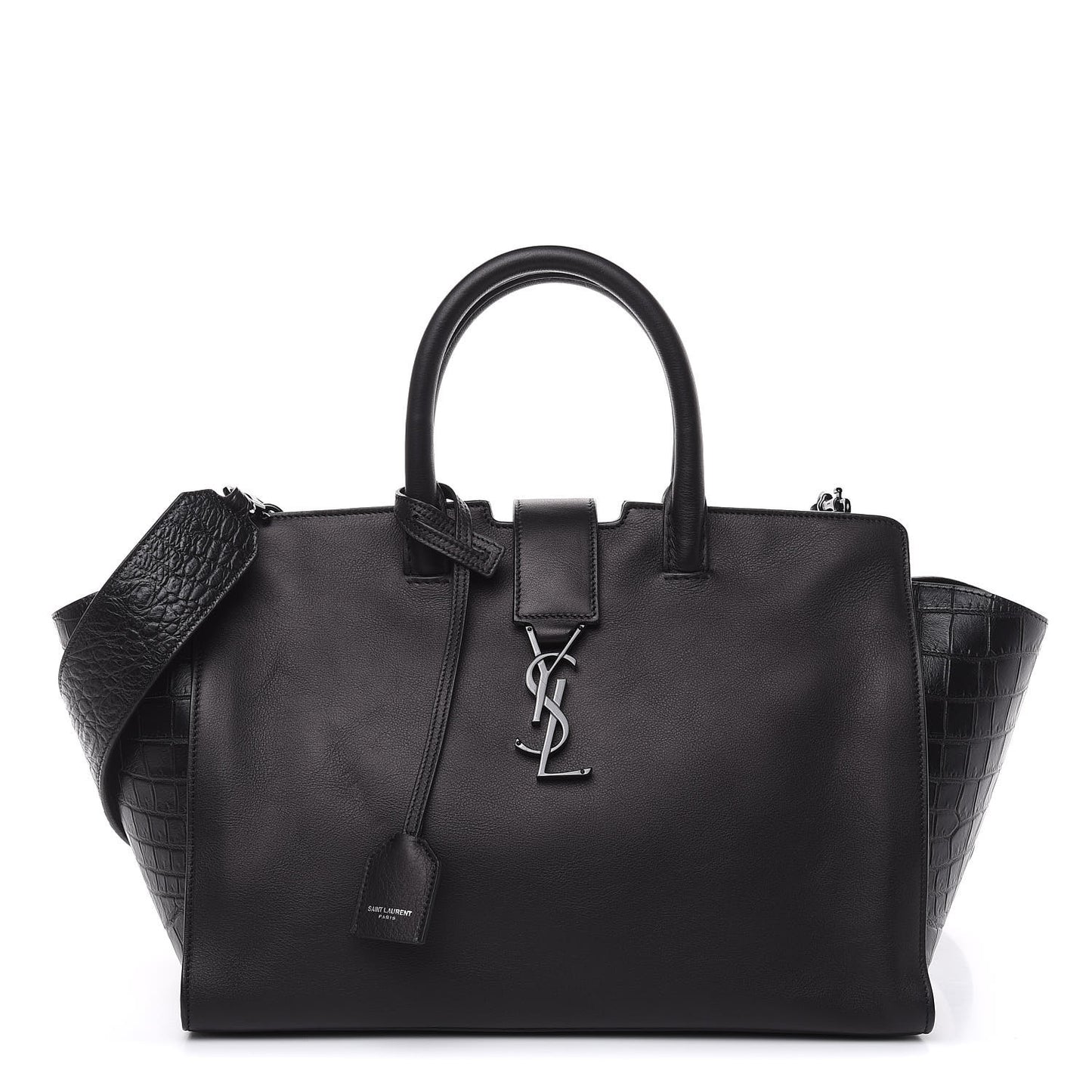 Smooth Calfskin Crocodile Embossed Small Monogram Downtown Cabas Black