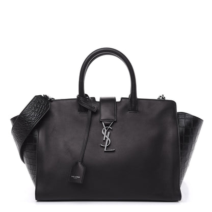 Saint Laurent Smooth Calfskin Crocodile Embossed Small Monogram Downtown Cabas Black 1 of 12
