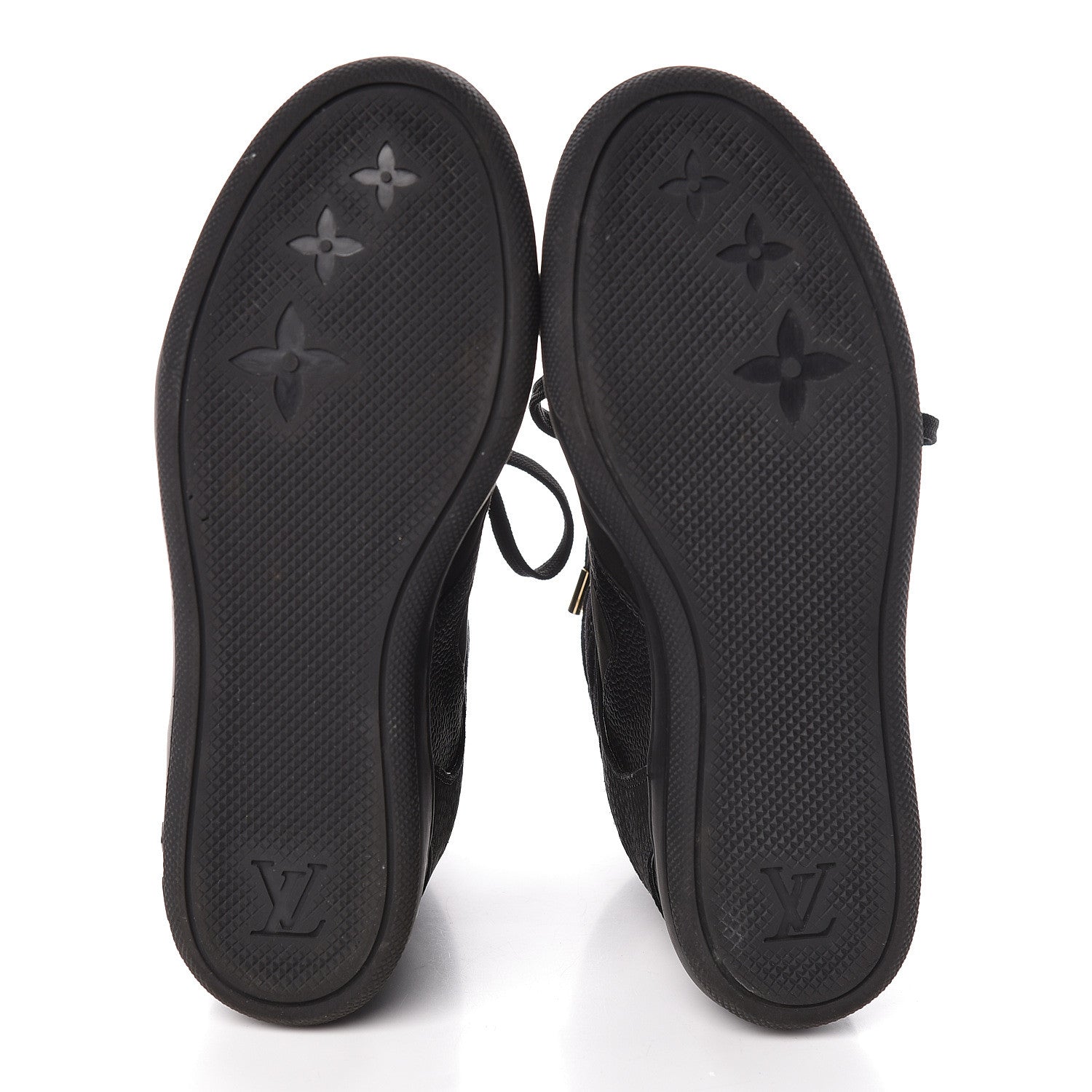 Louis Vuitton Calfskin Suede Monogram Cliff Top Wedge Sneakers 38 Black 7 of 10