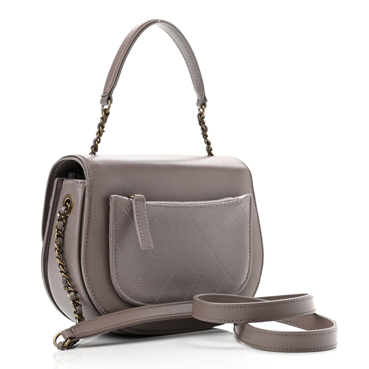 Shiny Calfskin Goatskin Quilted Small Coco Curve Messenger Flap Grey