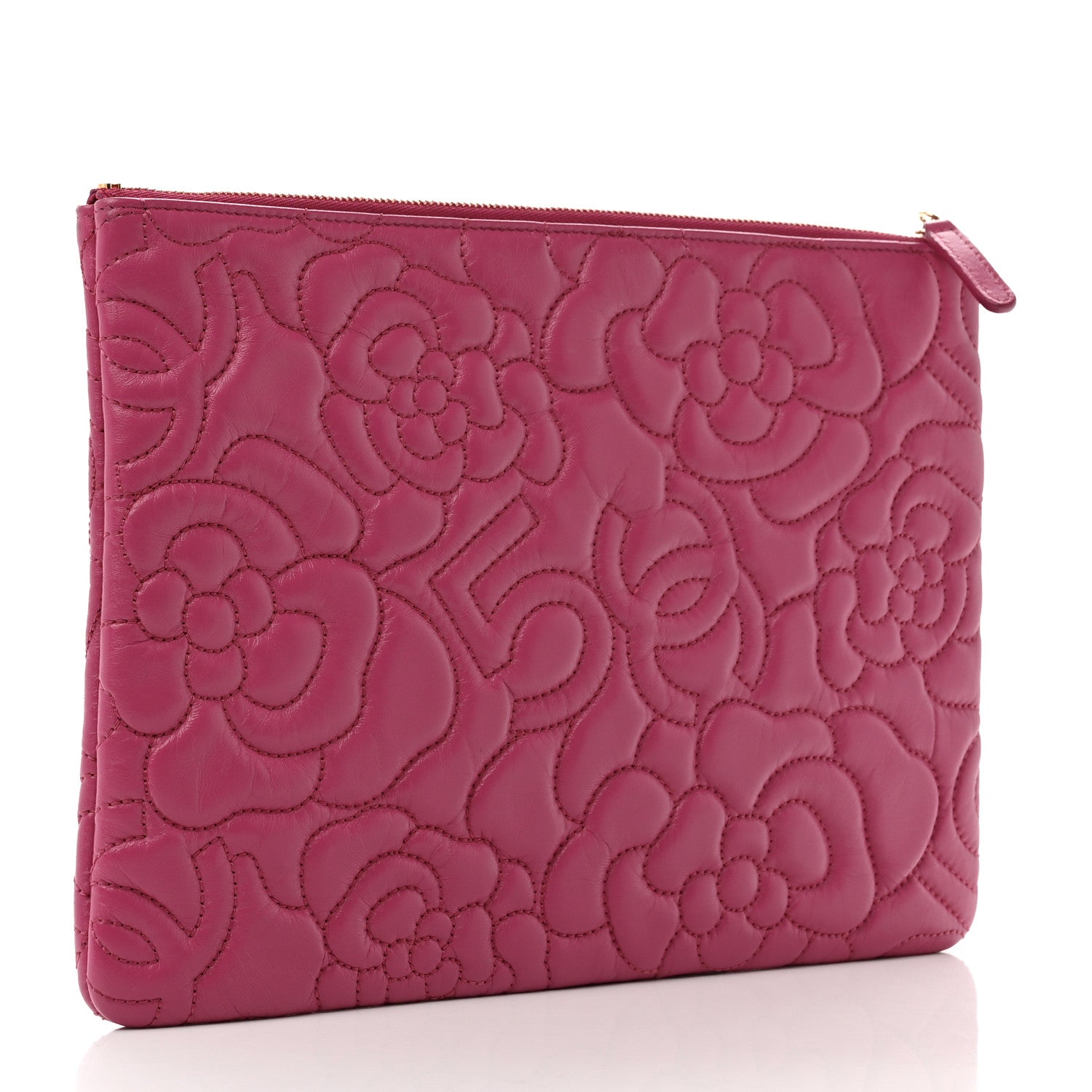 Chanel Lambskin Camellia Embossed Medium Cosmetic Case Fuchsia 3 of 7