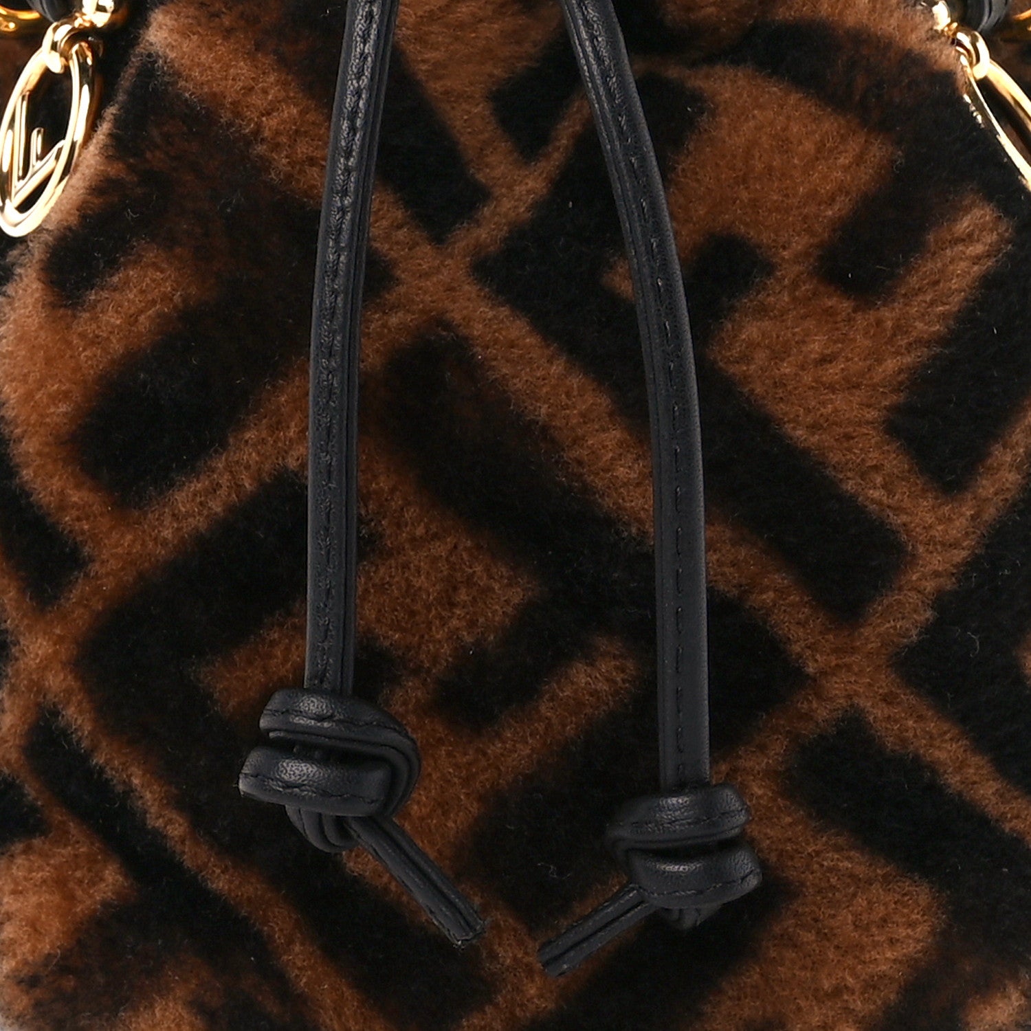 Fendi Shearling Vitello Dolce F is Fendi Macro FF 1974 Mini Mon Tresor Bucket Bag Tobacco Black 9 of 11