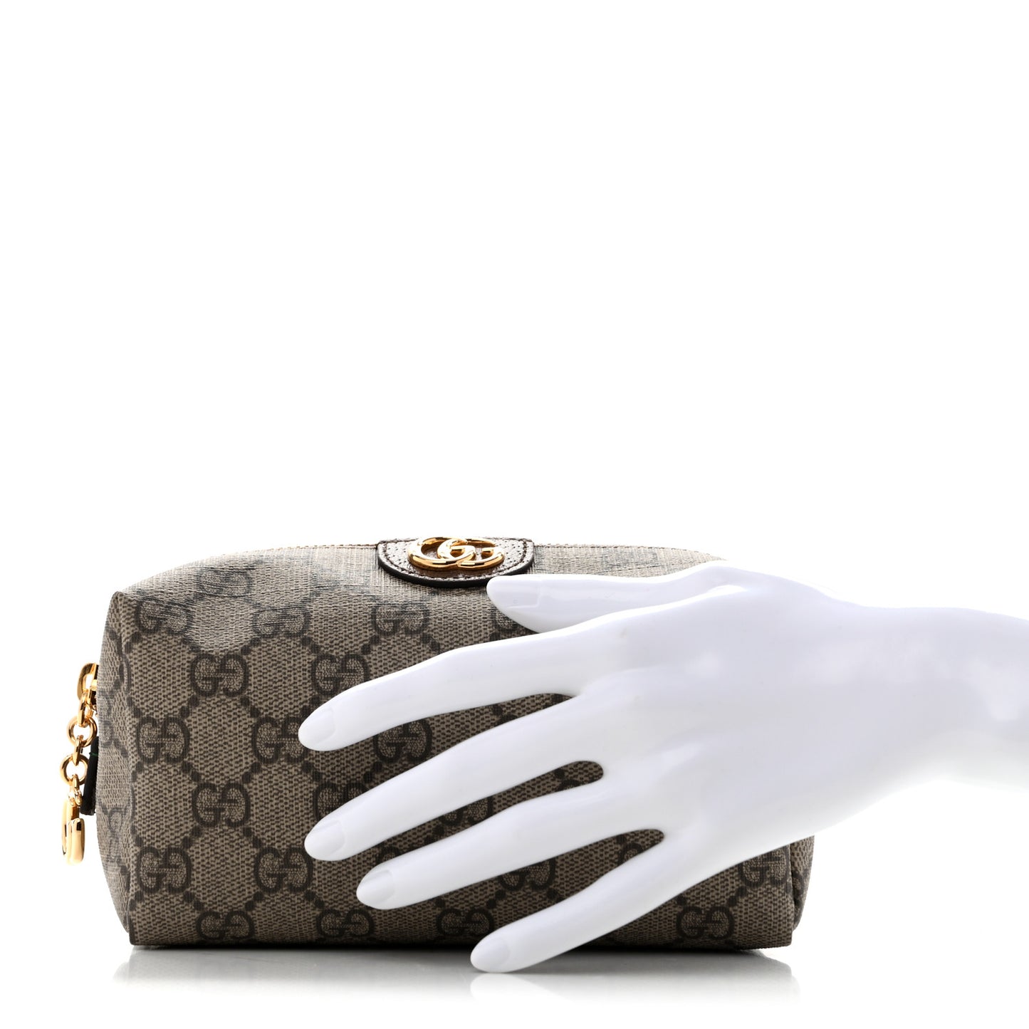 Soft GG Supreme Monogram Calfskin Medium Ophidia Cosmetic Case Beige Ebony New Acero