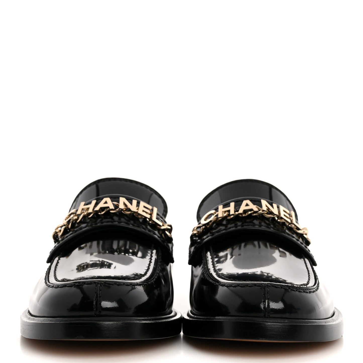 Shiny Calfskin Logo Loafers 39.5 Black