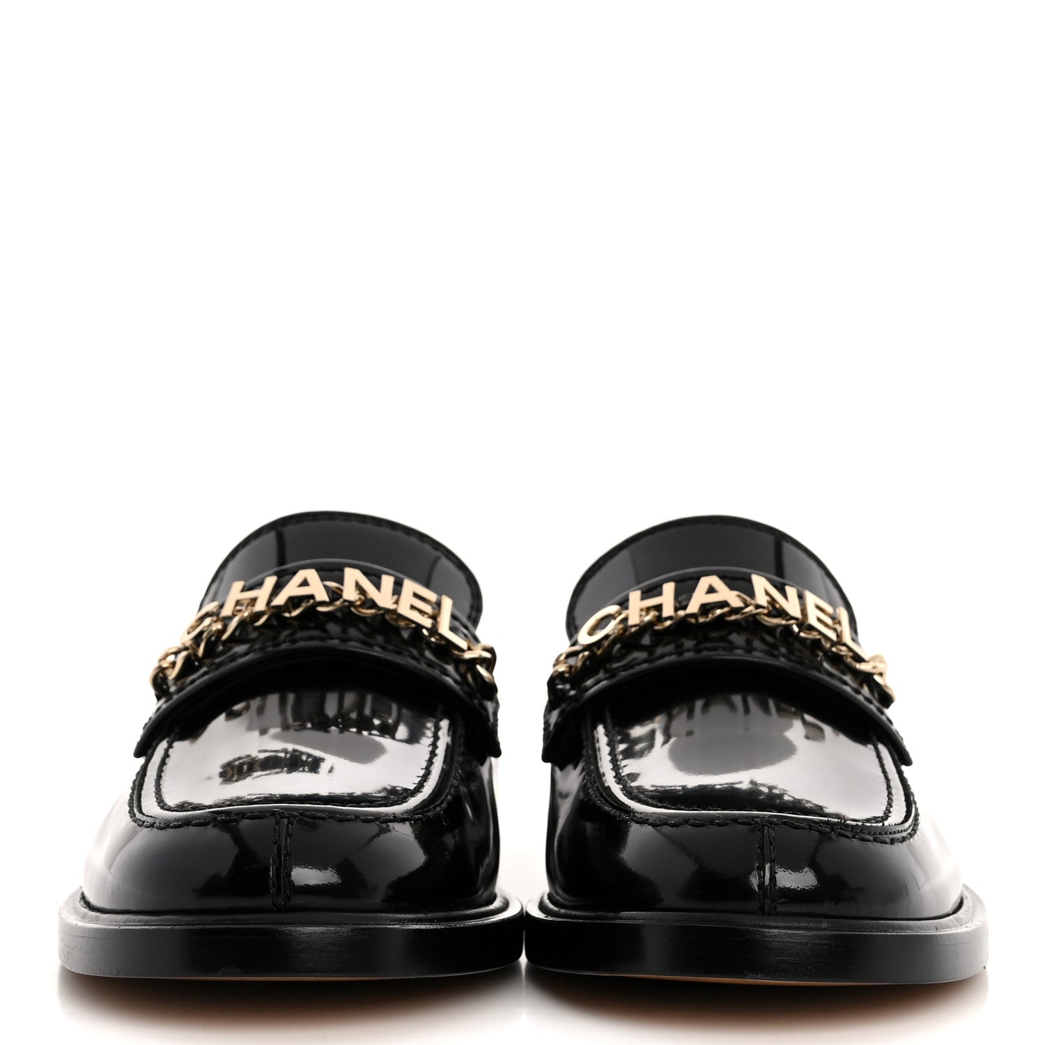 Chanel Shiny Calfskin Logo Loafers 39.5 Black 3 of 10