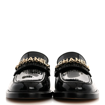 Chanel Shiny Calfskin Logo Loafers 39.5 Black 3 of 10