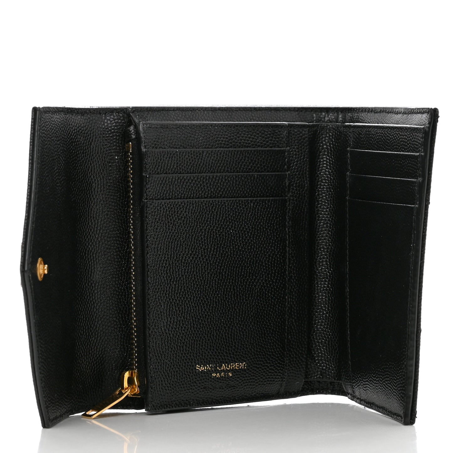 Grain De Poudre Matelasse Chevron Monogram Compact Tri Fold Wallet Black