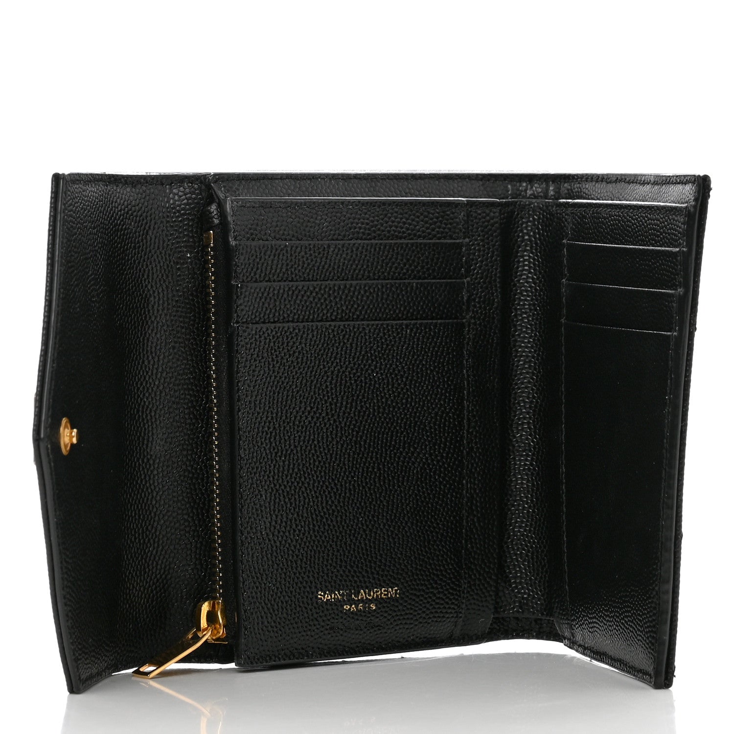 Saint Laurent Grain De Poudre Matelasse Chevron Monogram Compact Tri Fold Wallet Black 5 of 7
