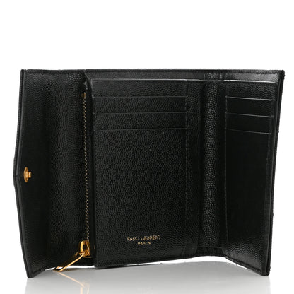 Saint Laurent Grain De Poudre Matelasse Chevron Monogram Compact Tri Fold Wallet Black 5 of 7