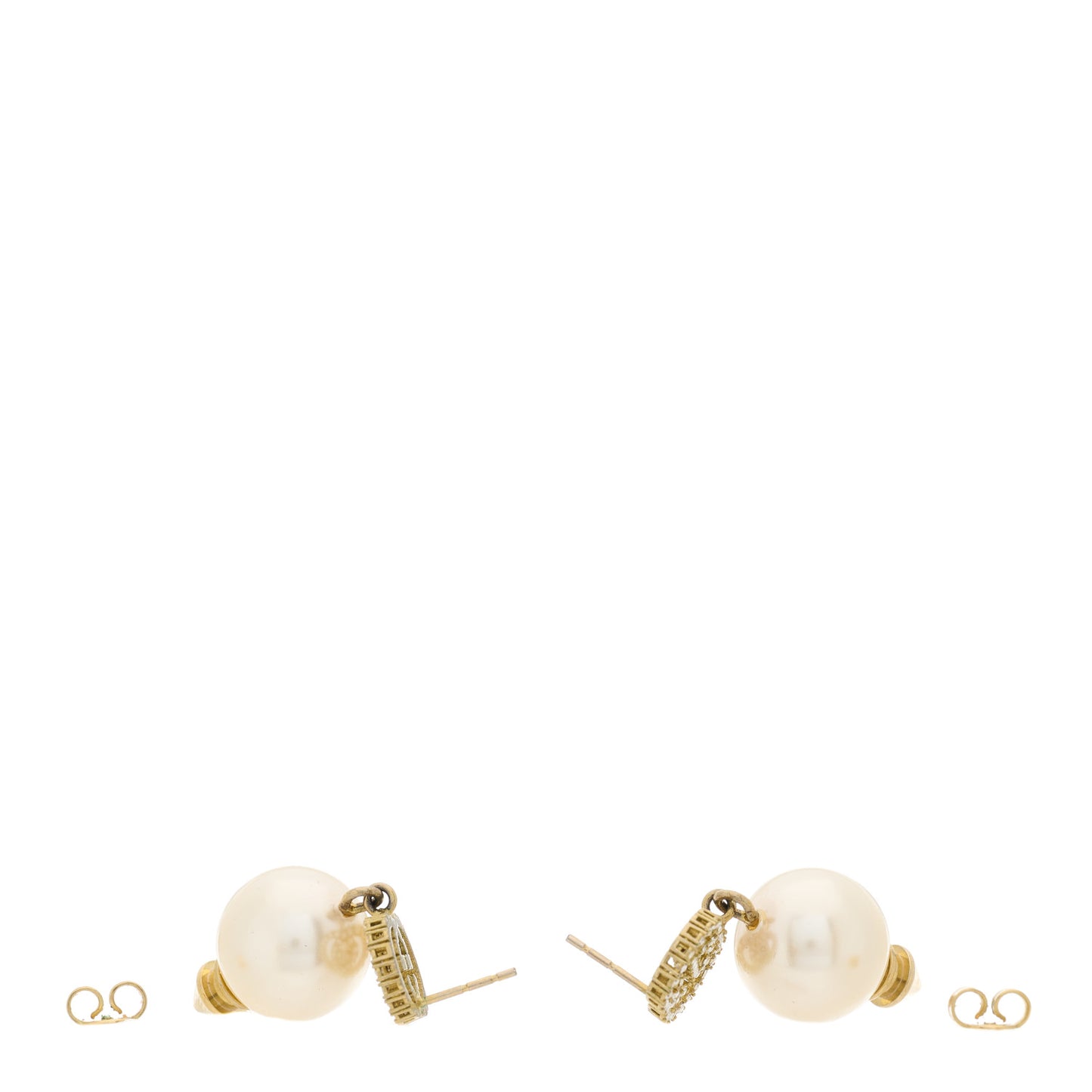 Metal Crystal Pearl Interlocking G Earrings Shiny Gold