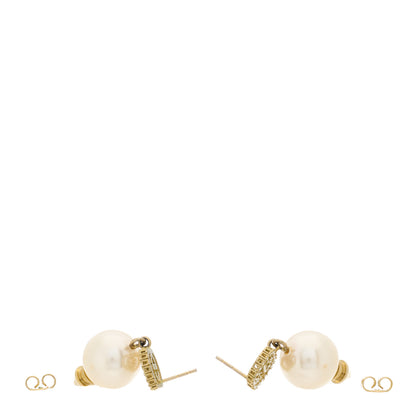 Gucci Metal Crystal Pearl Interlocking G Earrings Shiny Gold 3 of 4