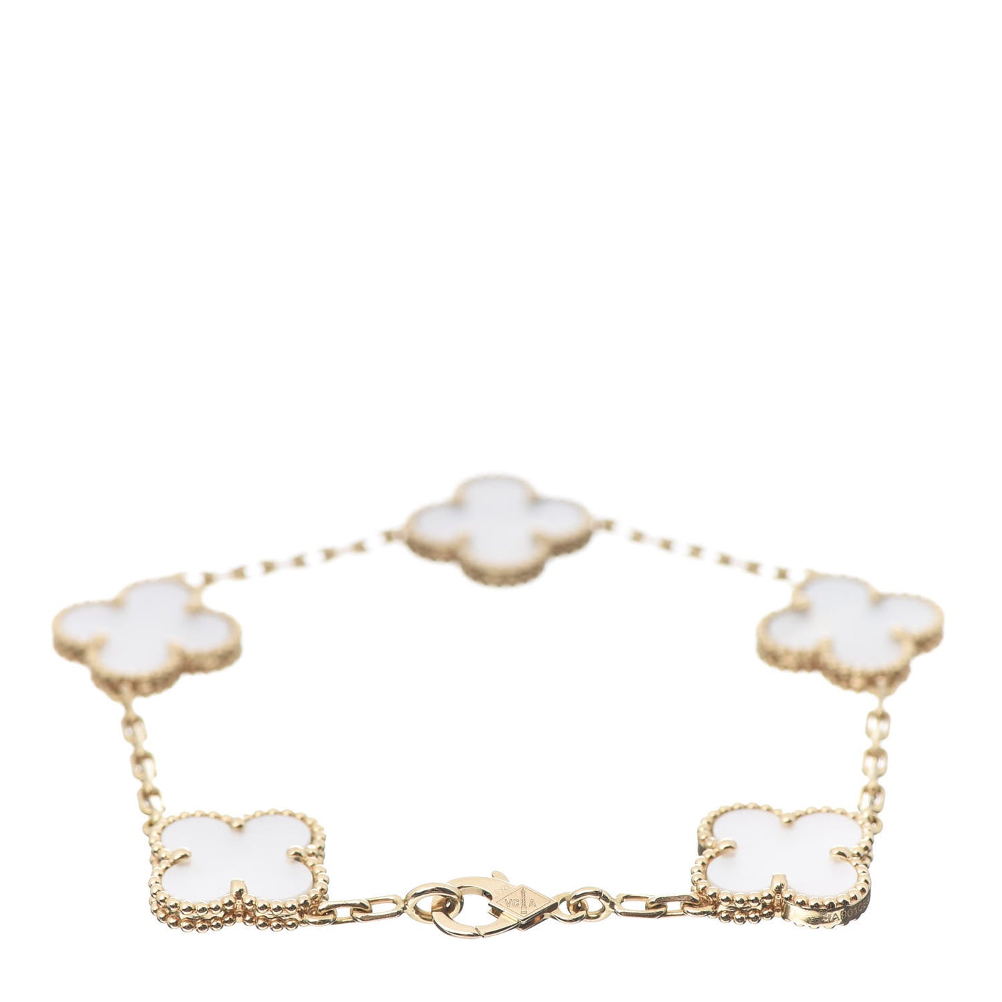 18K Yellow Gold Mother of Pearl 5 Motifs Vintage Alhambra Bracelet