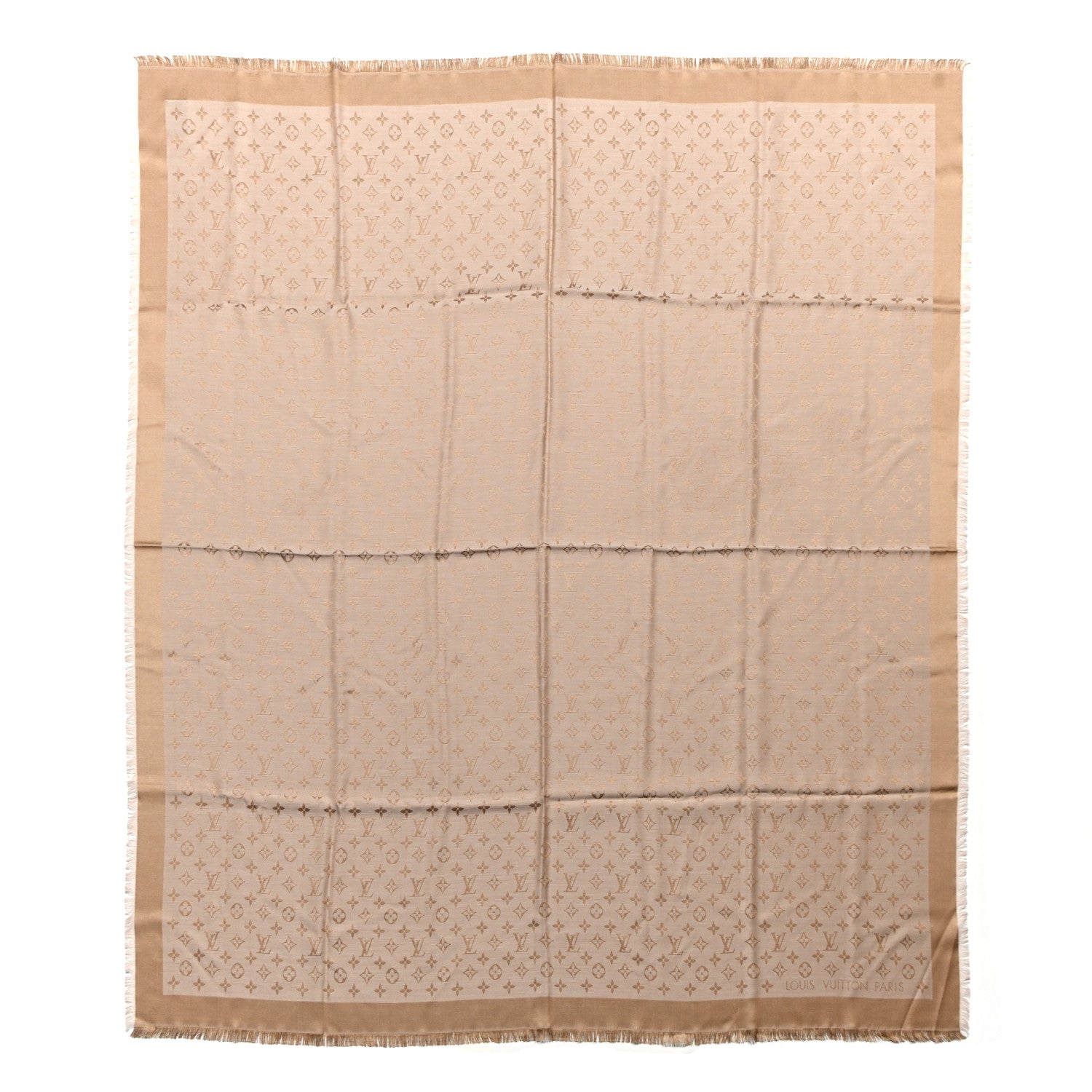 Louis Vuitton Silk Wool Monogram Denim Shawl Beige Rose 1 of 4
