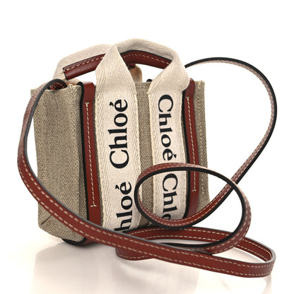 Chloe Cotton Calfskin Nano Woody Ribbon Tote With Strap White Brown 3 of 9