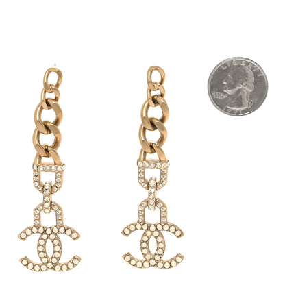 Chanel Pearl Crystal CC Chain Link Drop Earrings Gold 2 of 4