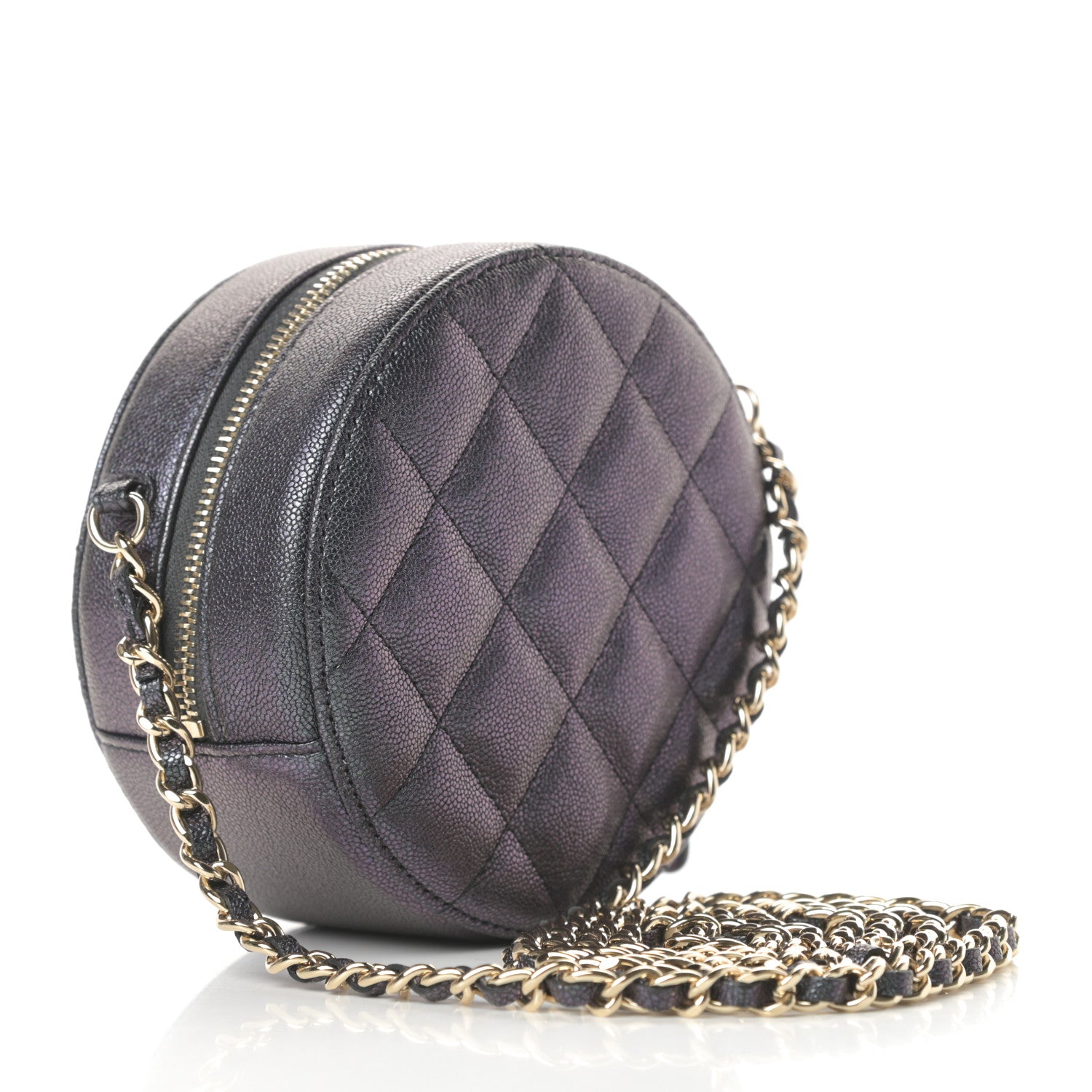 Chanel Iridescent Caviar Quilted Round Clutch With Chain Black 3 of 11